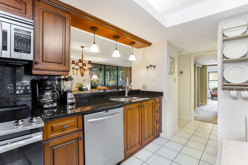 Kitchen is open to dining area.