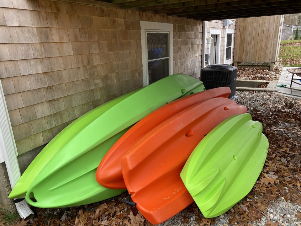 Kayaks to roll on cart to the water.