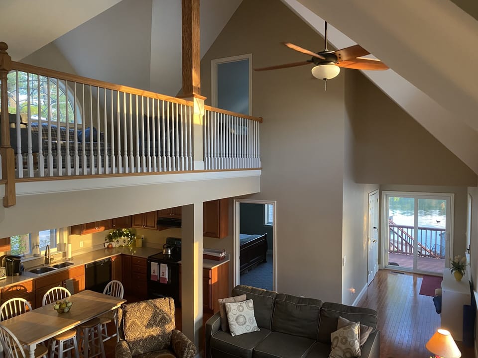 Full view of the open floor plan and balcony.