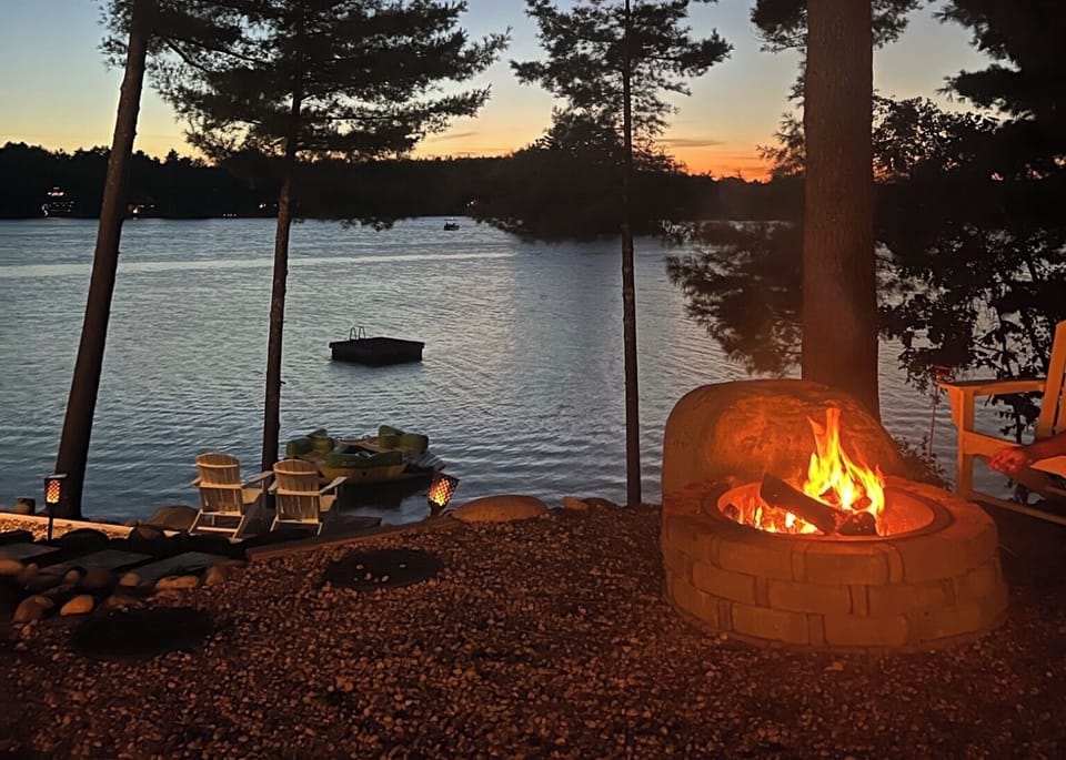 Fire pit overlooking the lake and the spectacular sunsets.