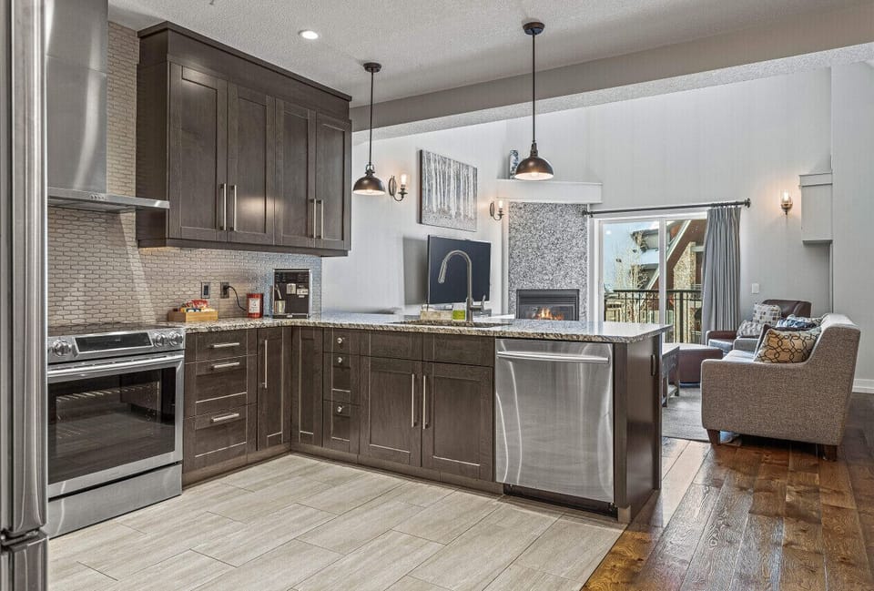 Open concept kitchen with living room
