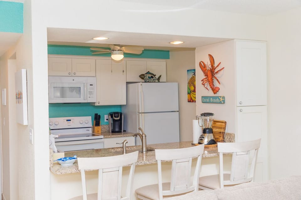 kitchen with bar stools