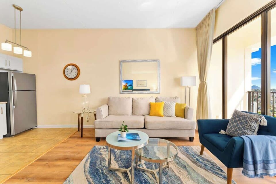Pull-out sleeper sofa in the living room.