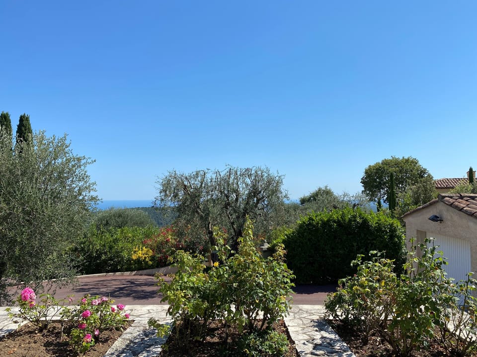 View from house and terrasse over the landscape and to the Mediterranean Sea