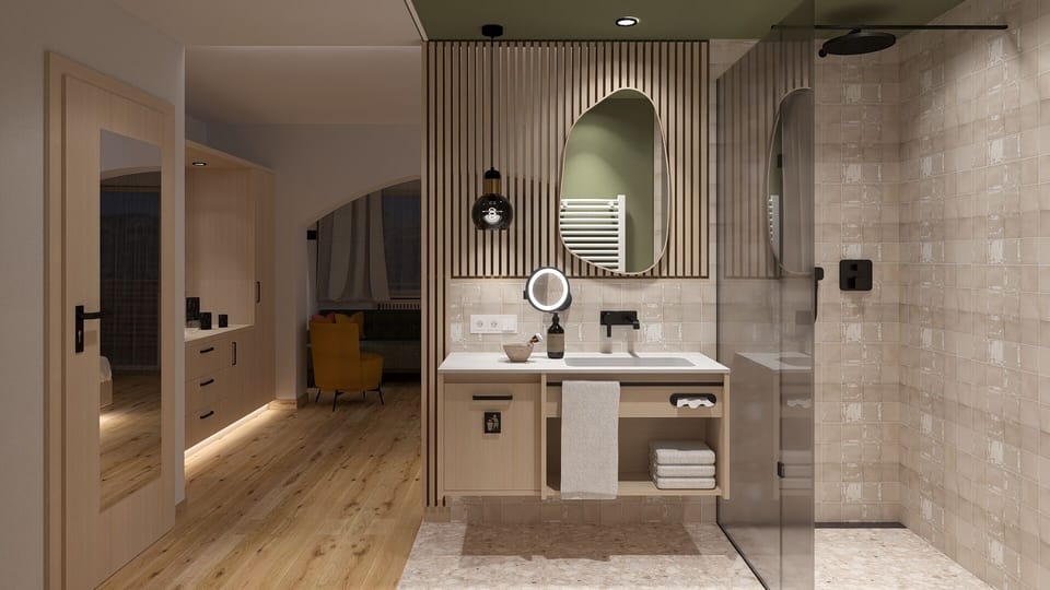 Grand Double Room | Bathroom | Free toiletries, hair dryer, bathrobes, towels