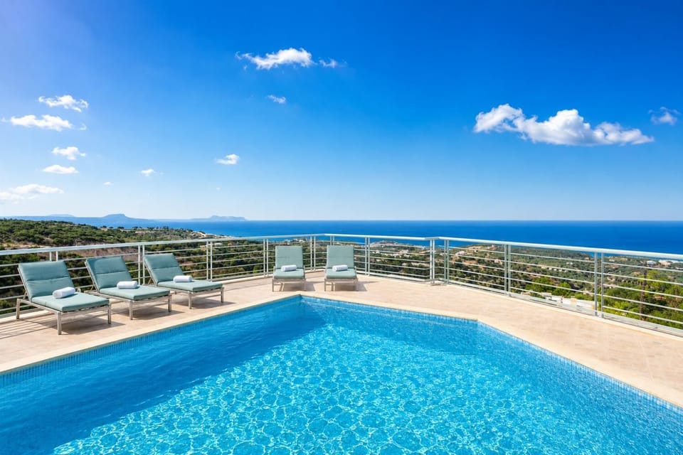 Private pool and terrace with panoramic sea views