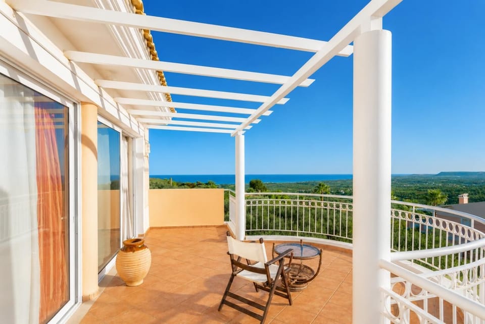 Terrace area with sea and countryside views
