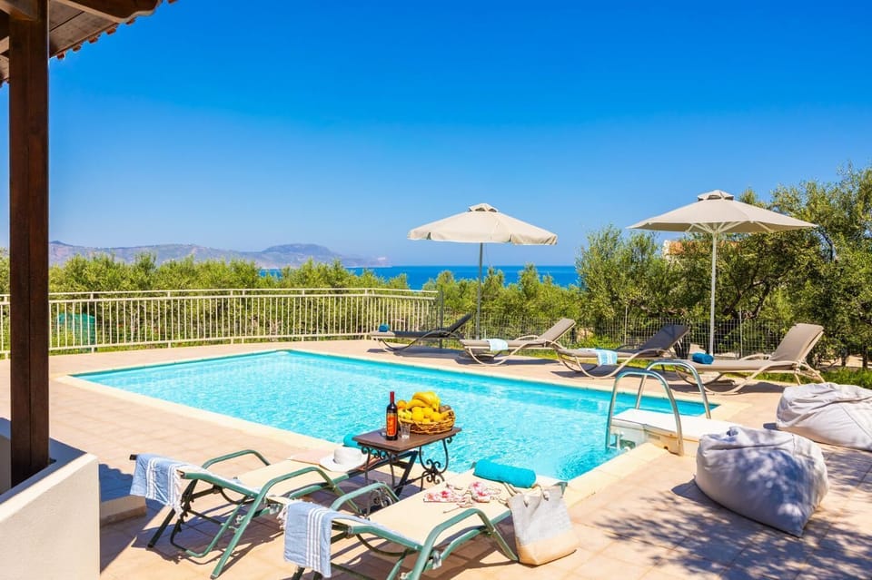 Private pool and terrace with sea views