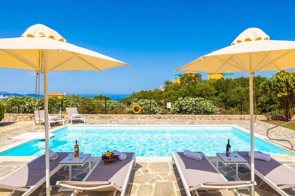 Private pool and terrace with sea views
