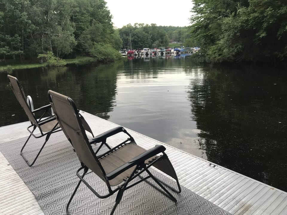 The view of the Ledgedale Marina from our dock in our calm cove.