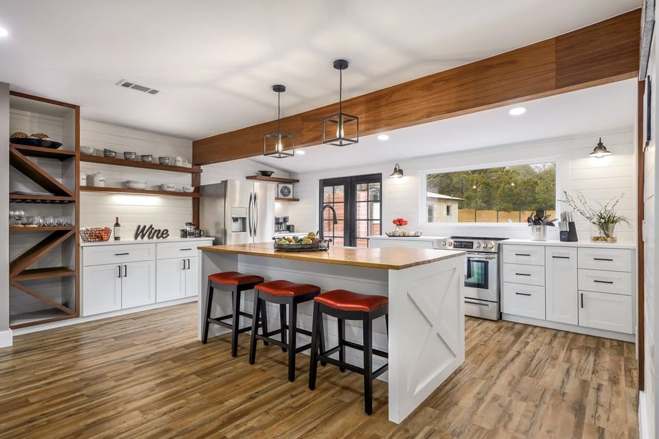 Spacious kitchen with bar stool seating