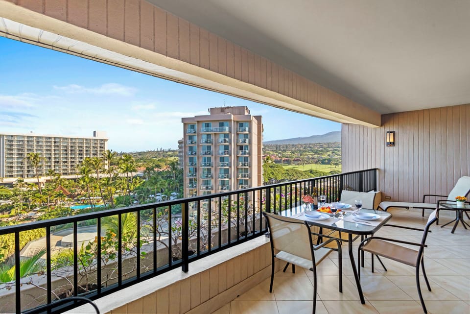 The breathtaking view of the lush green mountains from the lanai