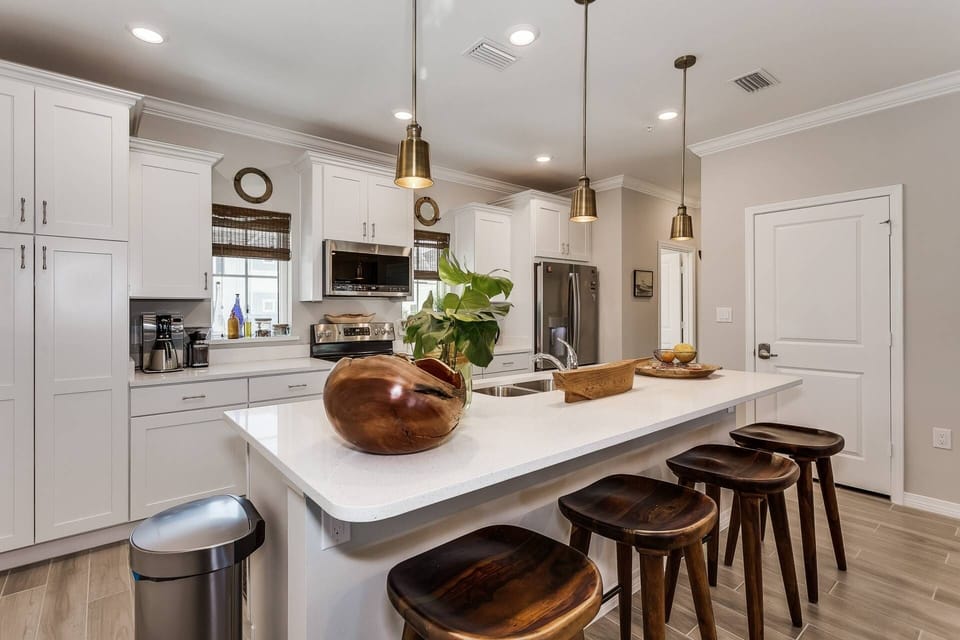 The kitchen bar is a great place for breakfast or an afternoon treat