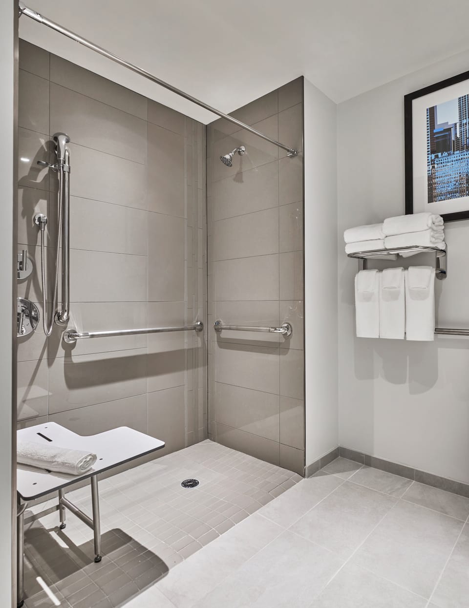 Room, 1 King Bed, Accessible (Roll-in Shower, Den) | Bathroom | Free toiletries, hair dryer, towels, soap