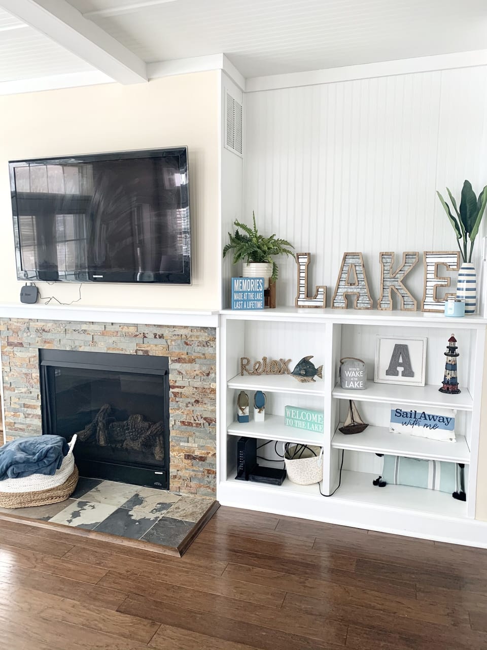 Cozy up by the fireplace and watch a movie.
