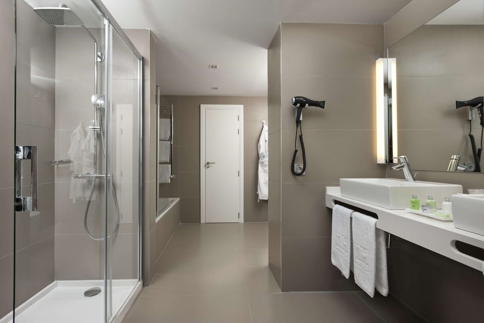 Combined shower/tub, eco-friendly toiletries, hair dryer, bidet