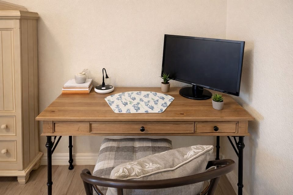 Desk, Monitor, and Chair in King Bedroom