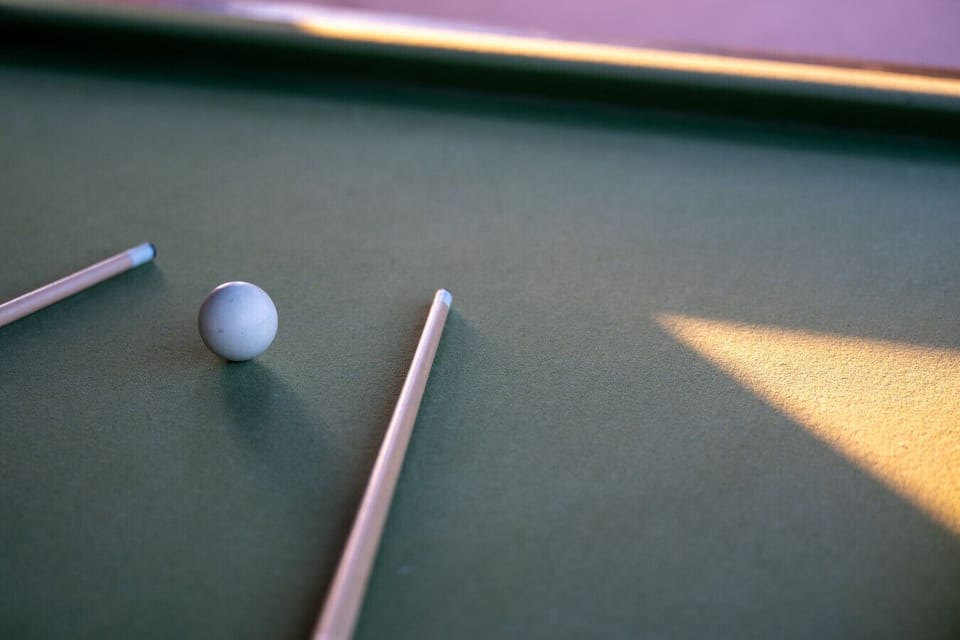 Billiards side: 9ft professional grade pool table, shuffle board, connect 4