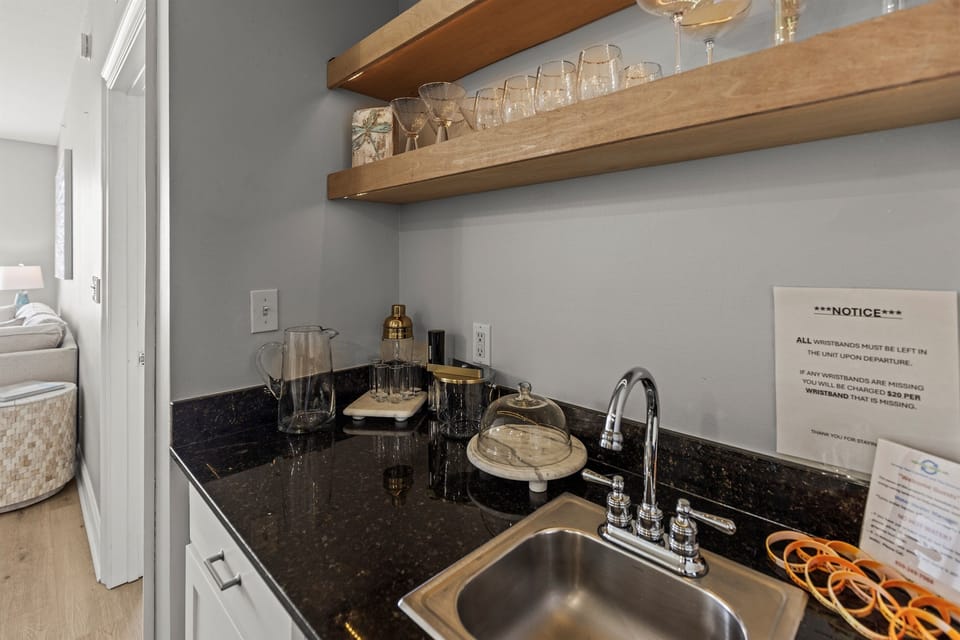 Your thoughtfully stocked wet bar features everything you need to craft the perfect cocktail during your stay.