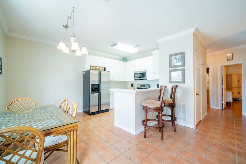 Kitchen and bar seating.