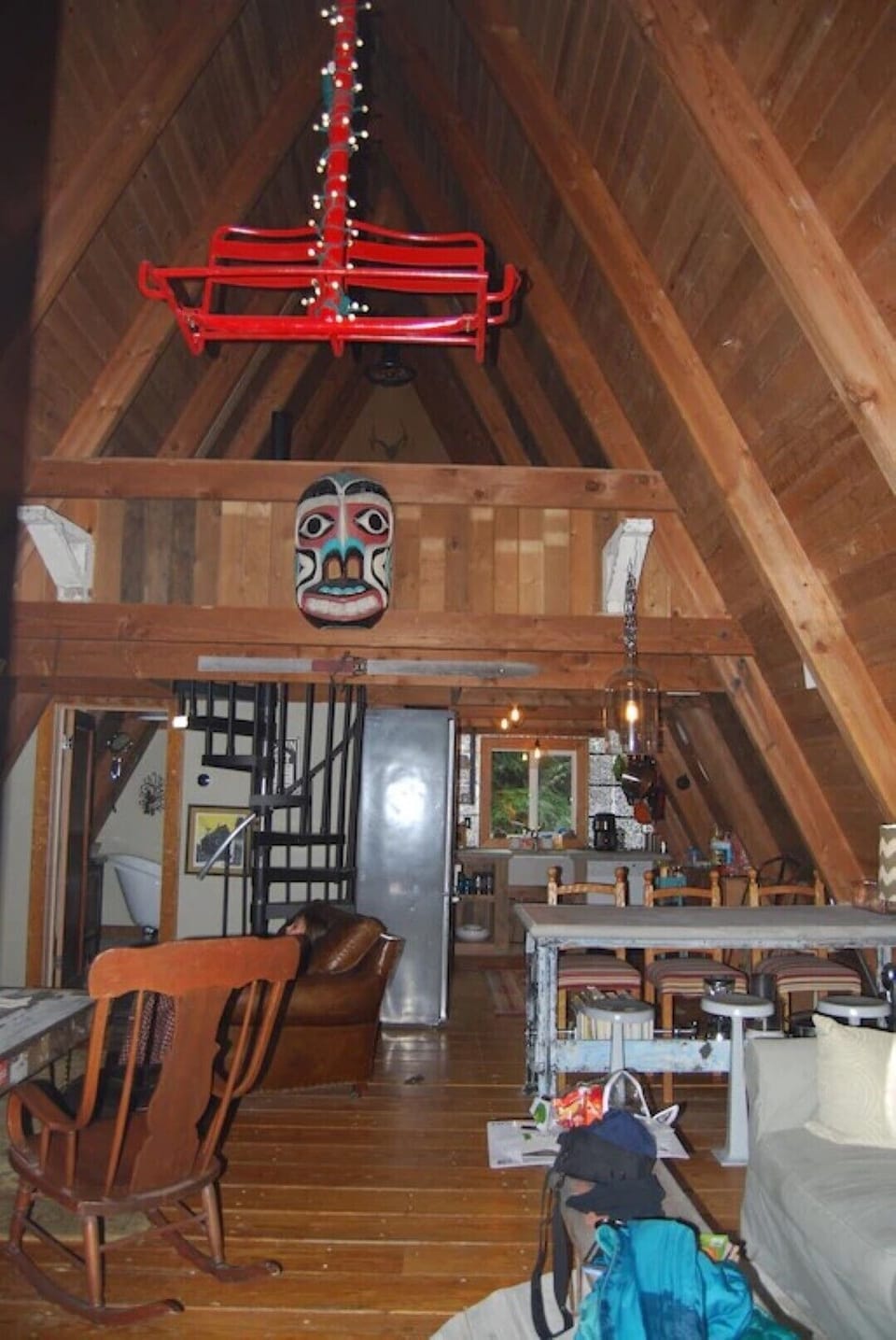 Second Floor Living and Kitchen space, loft and red chair cabin lift 