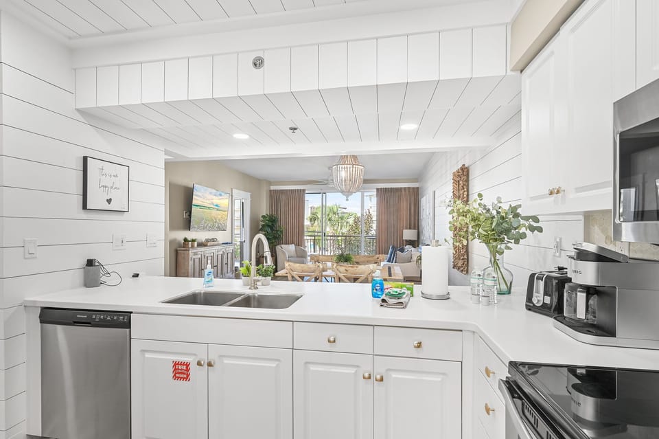 The kitchen is stocked with new pots and pans.  There is also a coffee pot & keurig