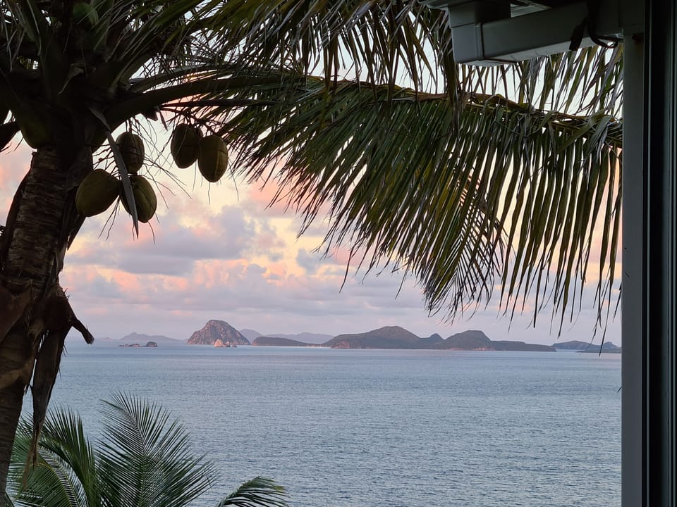 View of the Grenadines & Carriacou from our restaurant at dusk