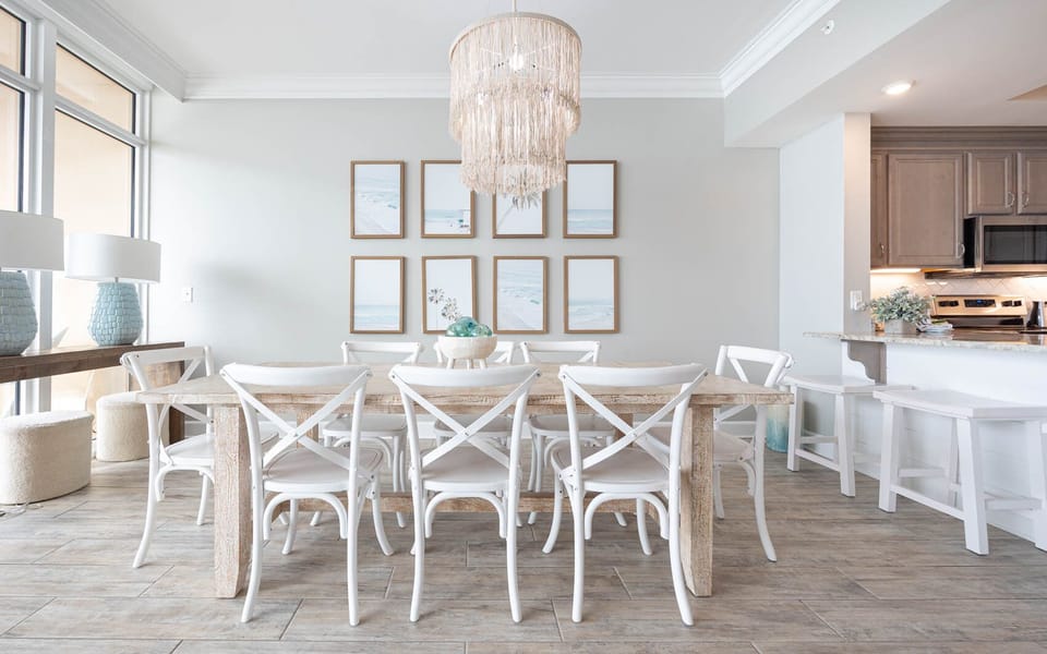 Enjoy warm gatherings at the large dining table, perfect for sharing stories and laughter with friends and family