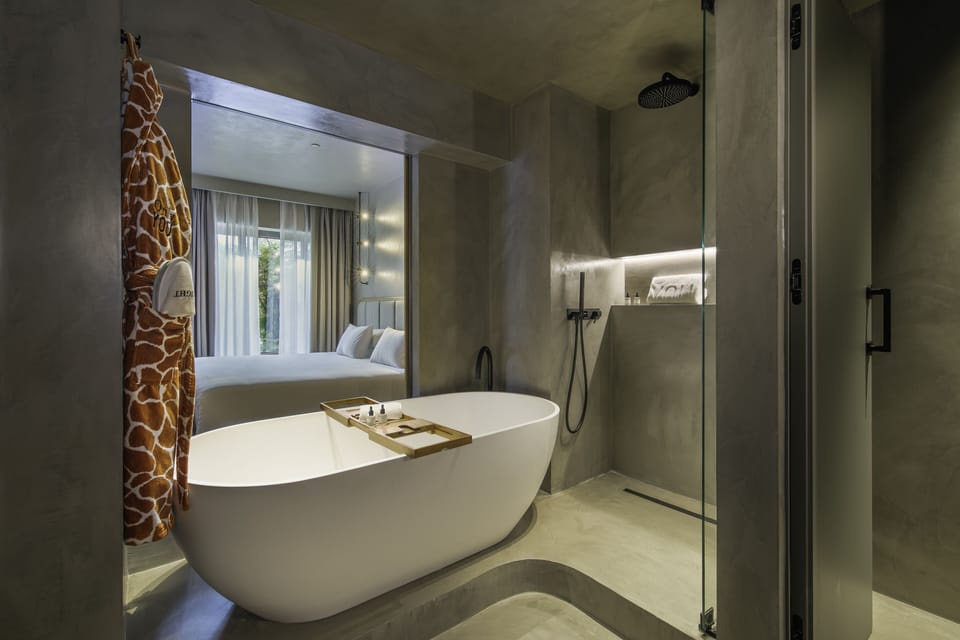 Rainfall showerhead, hair dryer, bathrobes, slippers