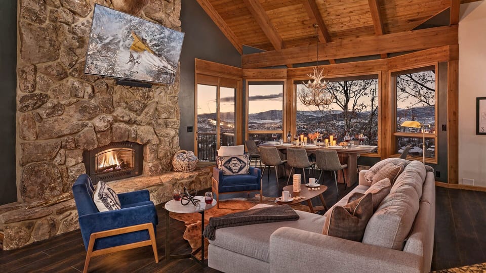 Great Room, Main Level - Seating area with fireplace and TV