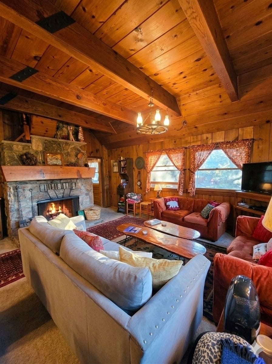 Great room with living, dining and fireplace