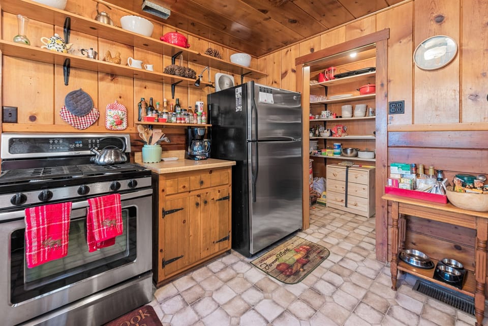 A kitchen like home, with everything you need to prepare and serve large family meals
