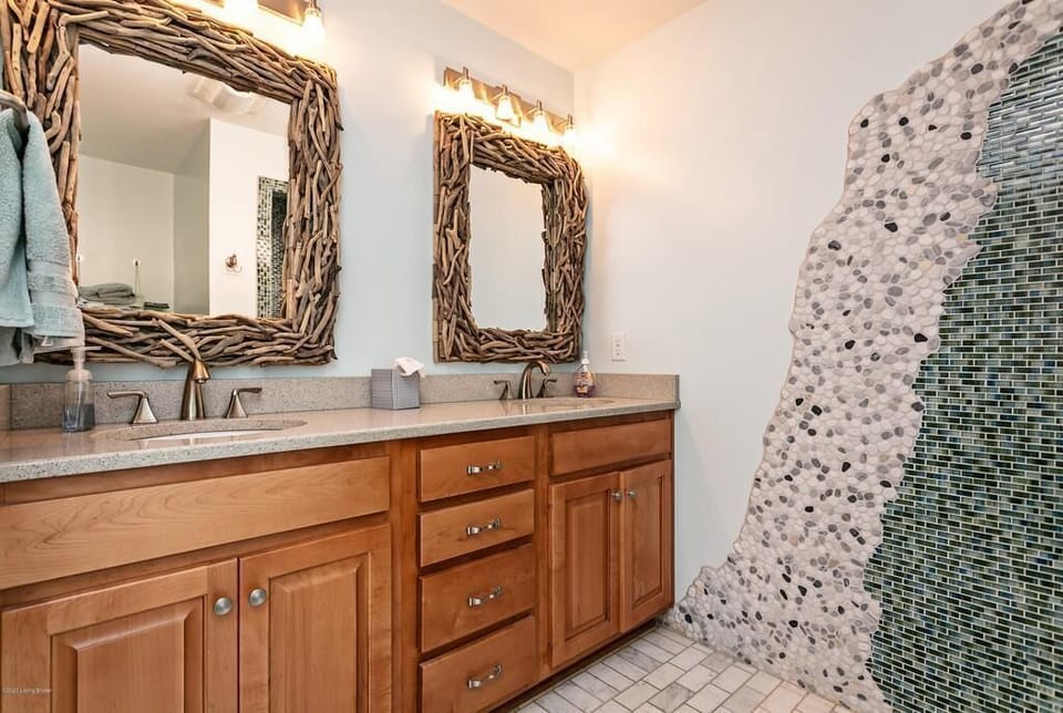 Basement bathroom with double vanity