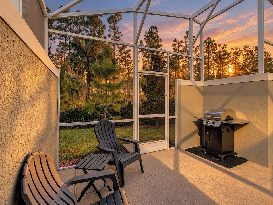 Screened Lanai with BBQ Grill and Sunset Views