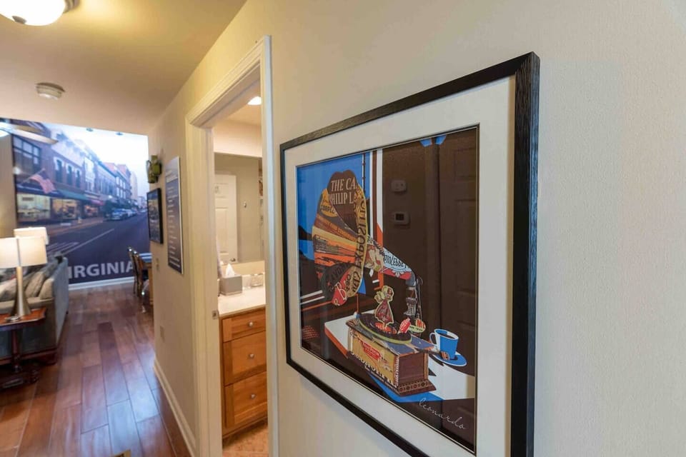 This loft is filled with beautifully curated musical artwork that is truly a sight to behold.