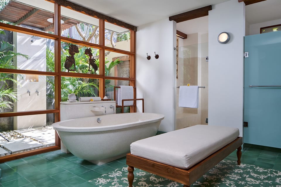 Executive Bungalow, Garden Area | Bathroom | Separate tub and shower, deep soaking tub, free toiletries, hair dryer