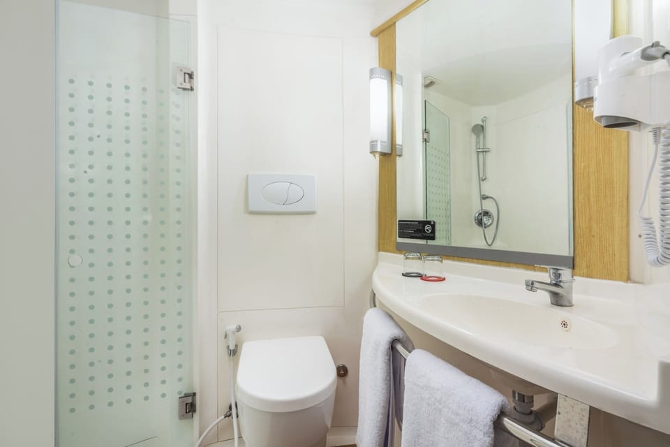 Shower, eco-friendly toiletries, hair dryer, slippers