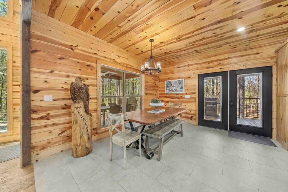 Dining room table in corner of kitchen