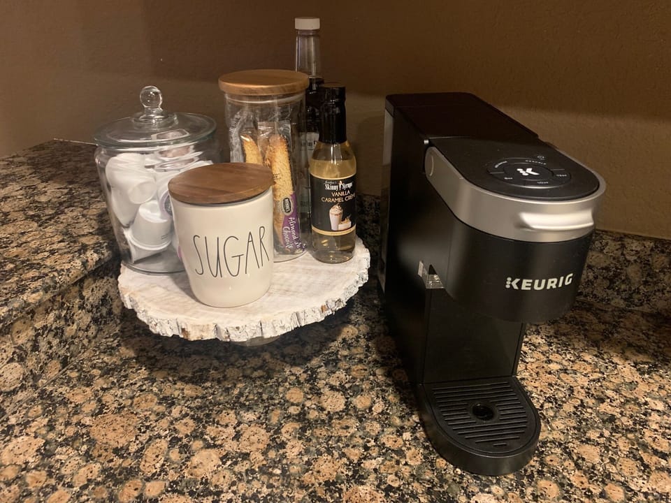 We have a Keurig and keep it stocked for the coffee lovers!