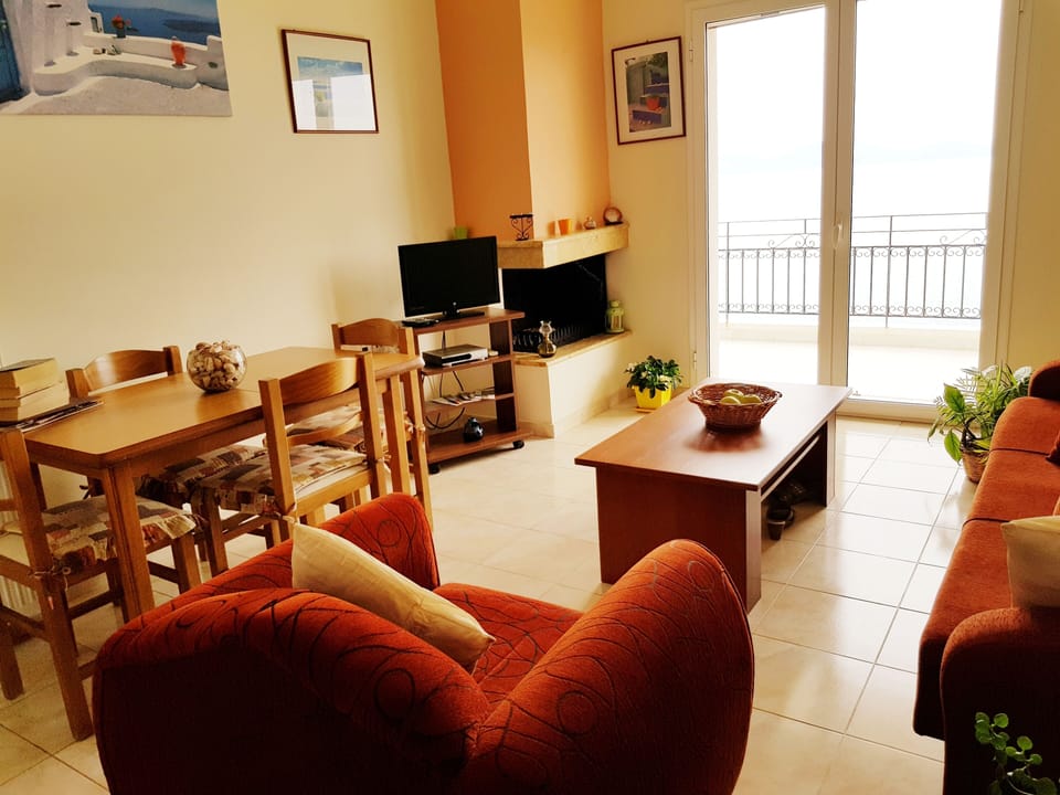 Living area with view across the sea