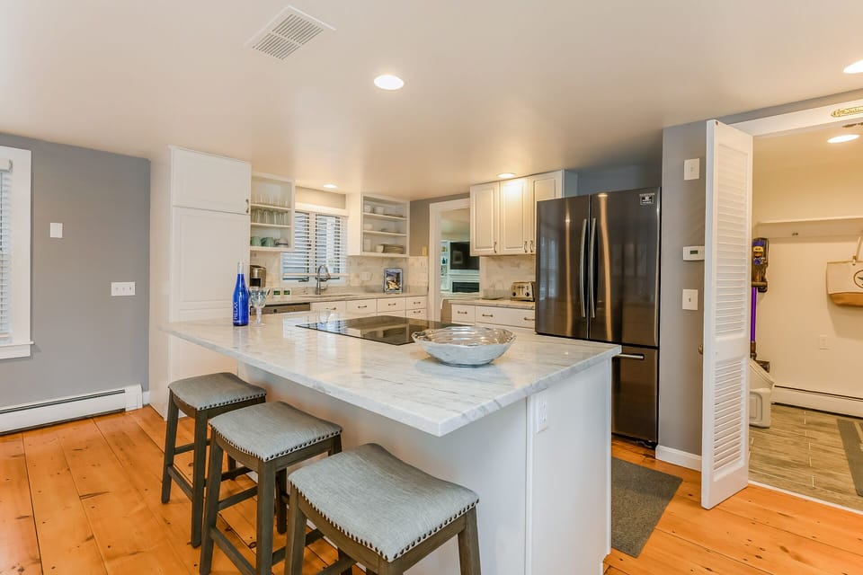 Center island with seating for 3-75 Pinewood Rd Hyannis Cape Cod- New England Vacation Rentals
