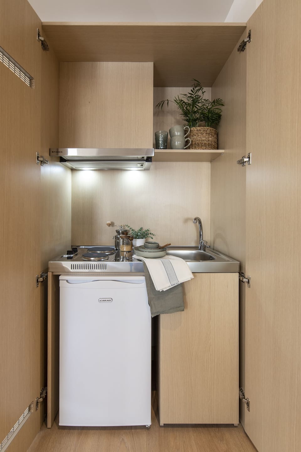 Mini-fridge, electric kettle