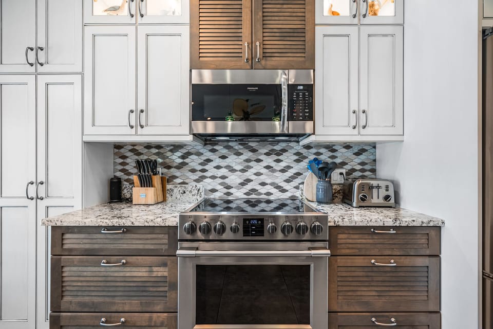 Fully equipped kitchen with updated stainless-steel appliances