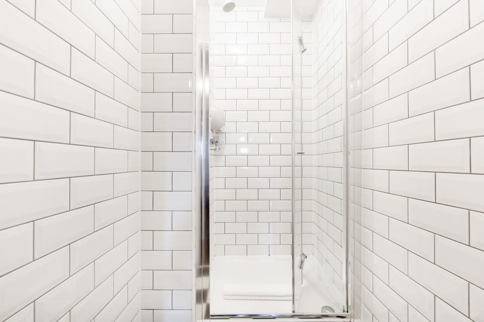 Shower, towels, toilet paper