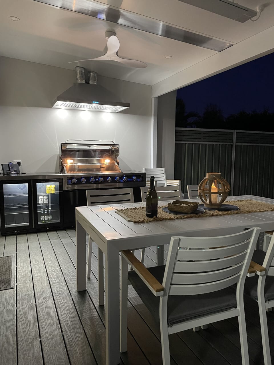 Night shot of rear deck