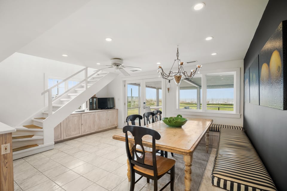 Entry into Beach Music. Dining Room Table Comfortably Seats 8 Guests