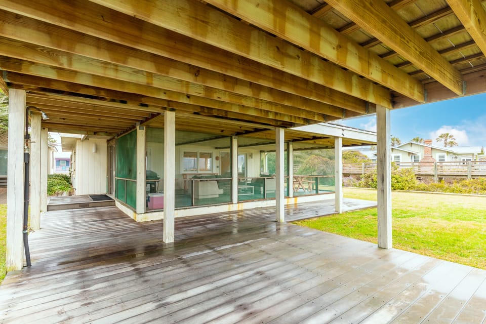 Covered Patio on Ground Level. Outdoor Shower