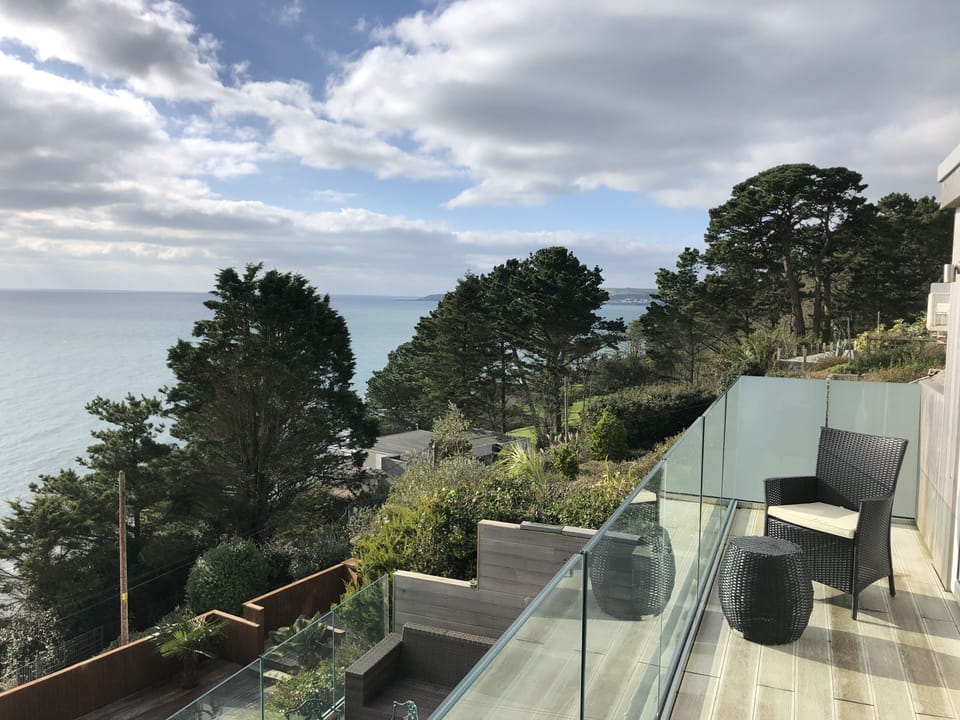 View from the bedroom balcony, west towards Looe. 