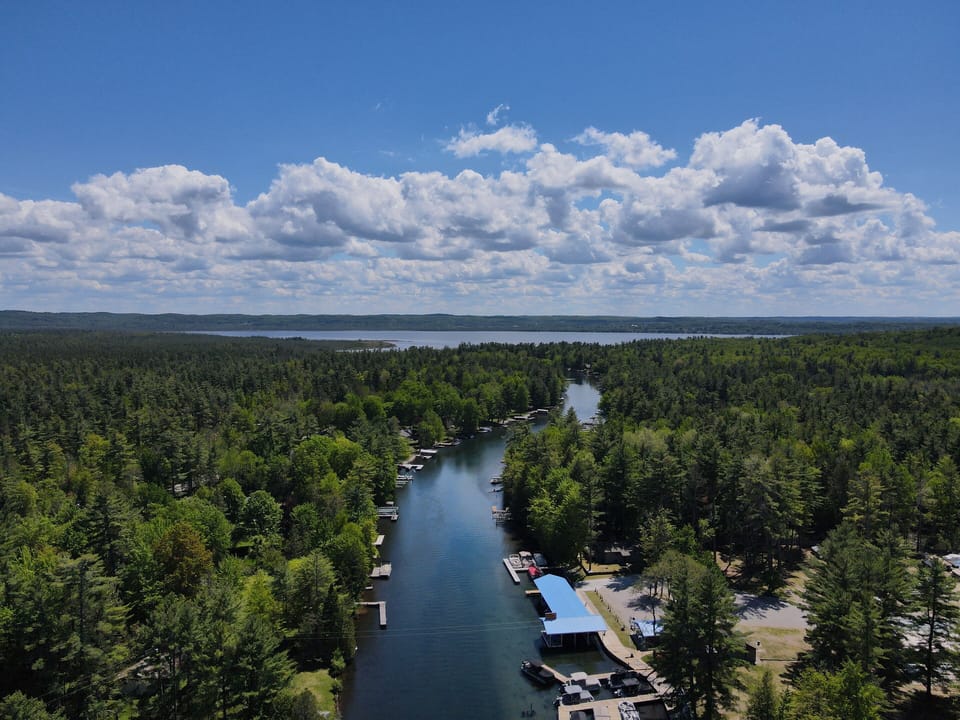 350 feet in the air looking towards Lake Skegemog!