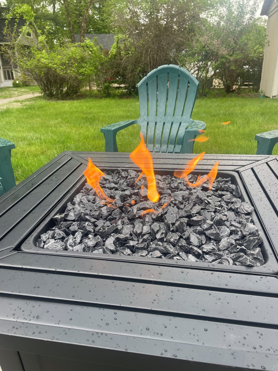 New gas fire pit to enjoy at night! 